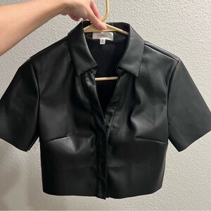 Black faux leather crop top